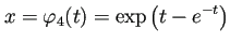 $\displaystyle x=\varphi_4(t)=\exp\left(t-e^{-t}\right)$