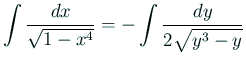 $\displaystyle \int\frac{\Dx}{\sqrt{1-x^4}}=-\int\frac{\D y}{2\sqrt{y^3-y}}
$