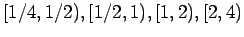 $[1/4,1/2),[1/2,1),[1,2),[2,4)$