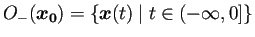 $\displaystyle O_{-}(\bm{x_0})=\left\{\bm{x}(t)\relmiddle\vert t\in(-\infty,0]\right\}
$