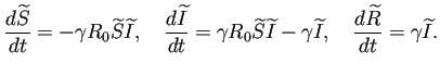 $\displaystyle \frac{\D\widetilde{S}}{\D t}=-\gamma R_0\widetilde{S}\widetilde{I...
...I}-\gamma\widetilde{I} ,\quad \frac{\D\widetilde{R}}{\D t}=\gamma\widetilde{I}.$