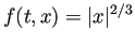 $ f(t,x)=\vert x\vert^{2/3}$