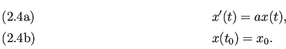 \begin{subequations}% 2022-02-10 18:12の式群
\begin{align}&x'(t)=a x(t),\\ &x(t_0)=x_0.\end{align}\end{subequations}