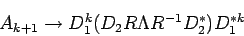 \begin{displaymath}
A_{k+1}\to D_1^k (D_2 R\Lambda R^{-1}D_2^\ast) D_1^{\ast k}
\end{displaymath}