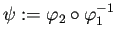 $ \psi:=\varphi_2\circ\varphi_1^{-1}$