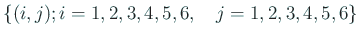 $ \{(i,j); i=1,2,3,4,5,6, \quad j=1,2,3,4,5,6\}$