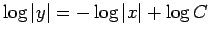 $ \log\vert y\vert=-\log\vert x\vert+\log C$