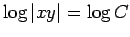 $ \log\vert x y\vert=\log C$
