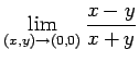 $ \dsp\lim_{(x,y)\to(0,0)}\dfrac{x-y}{x+y}$