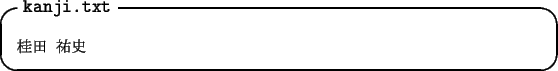 \begin{itembox}[l]{\tt kanji.txt}\footnotesize\begin{verbatim}$B7KED(B $BM4;K(B\end{verbatim}\end{itembox}